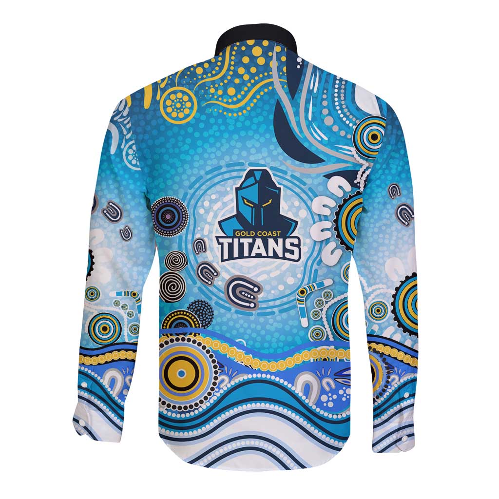 Gold Coast Titans Rugby Long Sleeve Button Shirt Australian Aboriginal Dot Painting Style