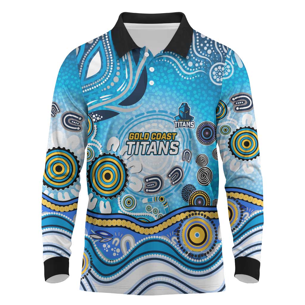 Gold Coast Titans Rugby Long Sleeve Polo Shirt Australian Aboriginal Dot Painting Style