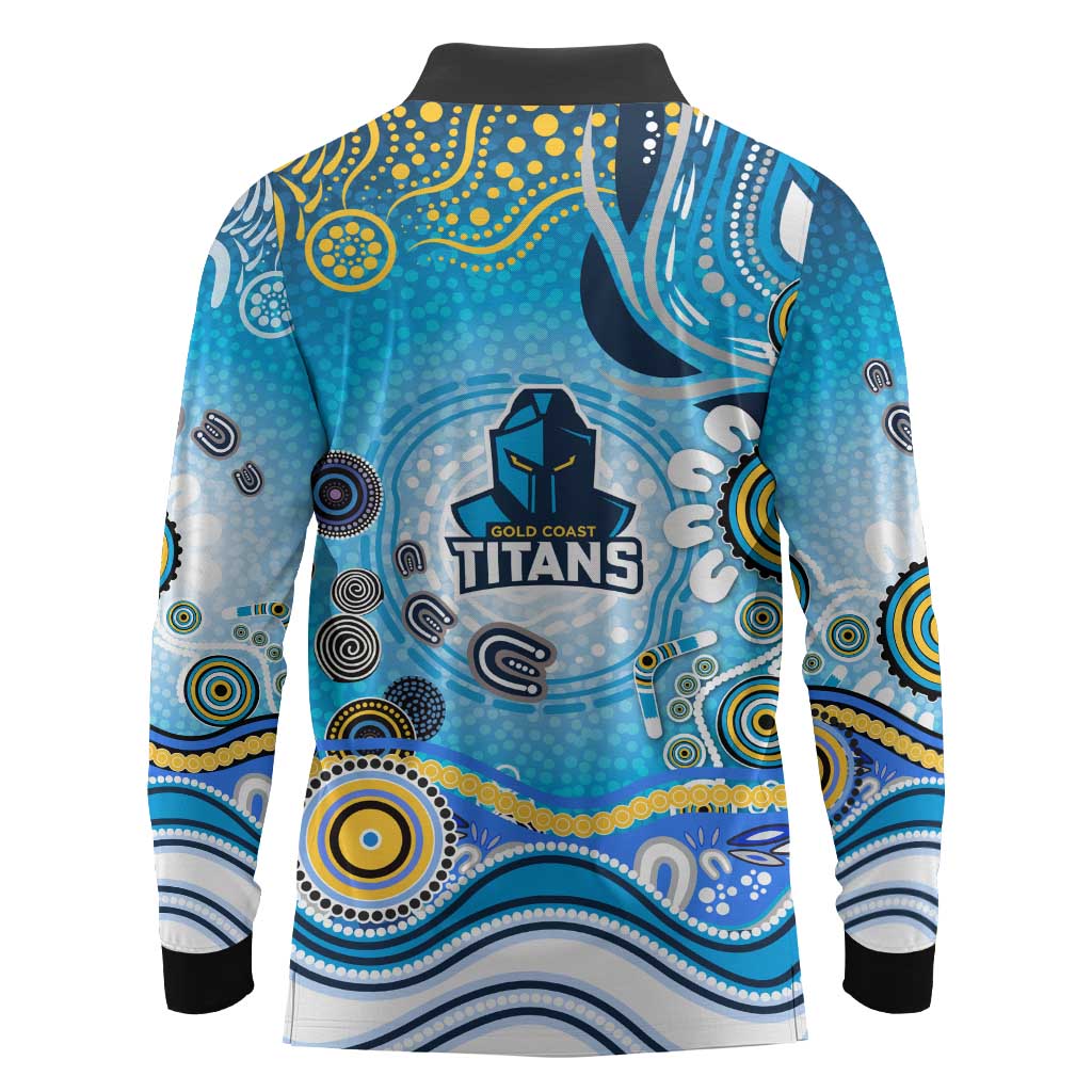 Gold Coast Titans Rugby Long Sleeve Polo Shirt Australian Aboriginal Dot Painting Style