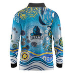 Gold Coast Titans Rugby Long Sleeve Polo Shirt Australian Aboriginal Dot Painting Style