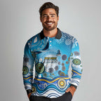 Gold Coast Titans Rugby Long Sleeve Polo Shirt Australian Aboriginal Dot Painting Style