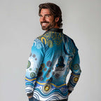 Gold Coast Titans Rugby Long Sleeve Polo Shirt Australian Aboriginal Dot Painting Style