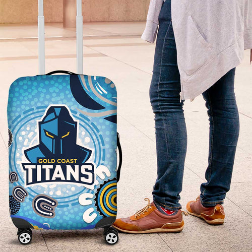 Gold Coast Titans Rugby Luggage Cover Australian Aboriginal Dot Painting Style