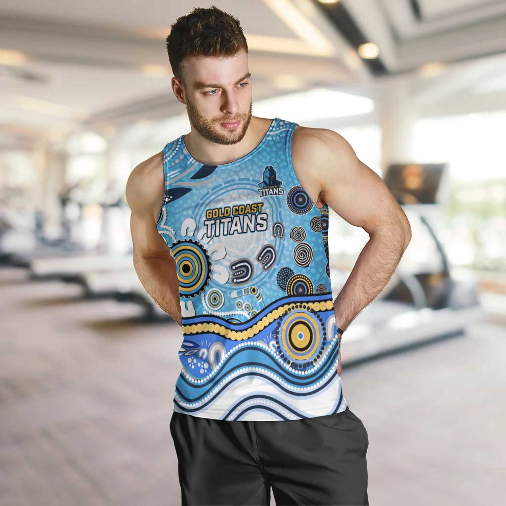 Gold Coast Titans Rugby Men Tank Top Australian Aboriginal Dot Painting Style