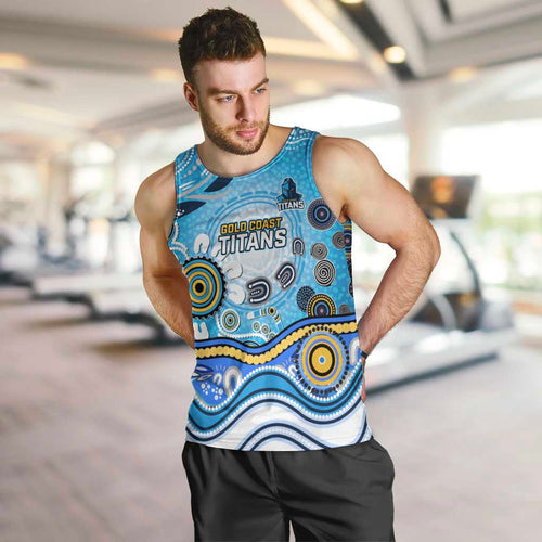 Gold Coast Titans Rugby Men Tank Top Australian Aboriginal Dot Painting Style