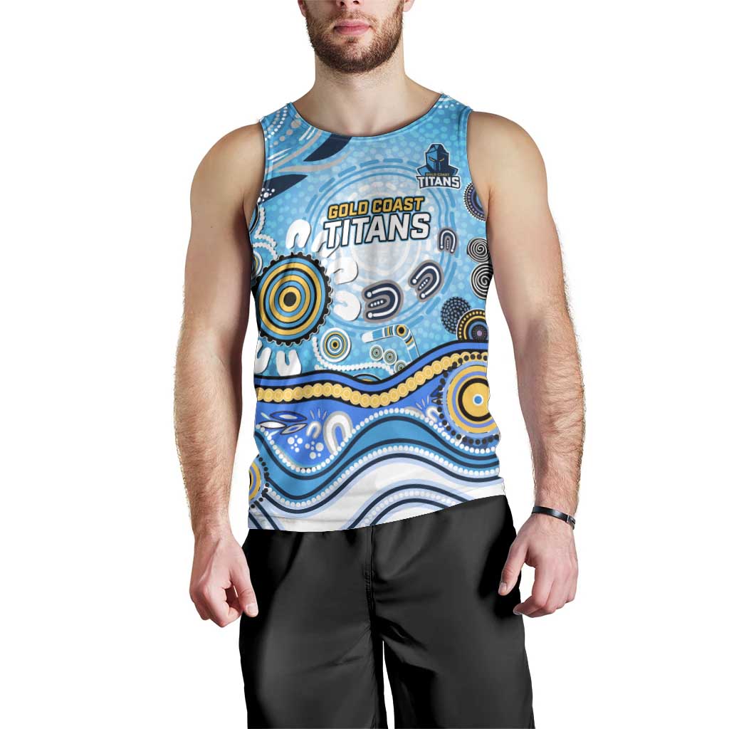 Gold Coast Titans Rugby Men Tank Top Australian Aboriginal Dot Painting Style