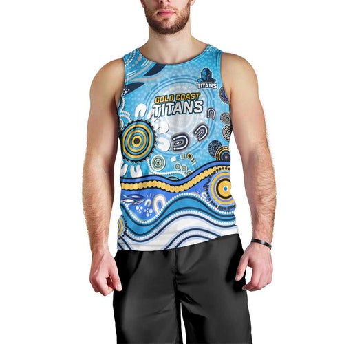Gold Coast Titans Rugby Men Tank Top Australian Aboriginal Dot Painting Style