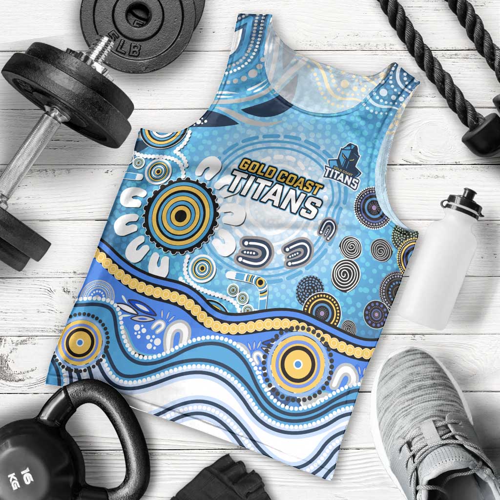 Gold Coast Titans Rugby Men Tank Top Australian Aboriginal Dot Painting Style