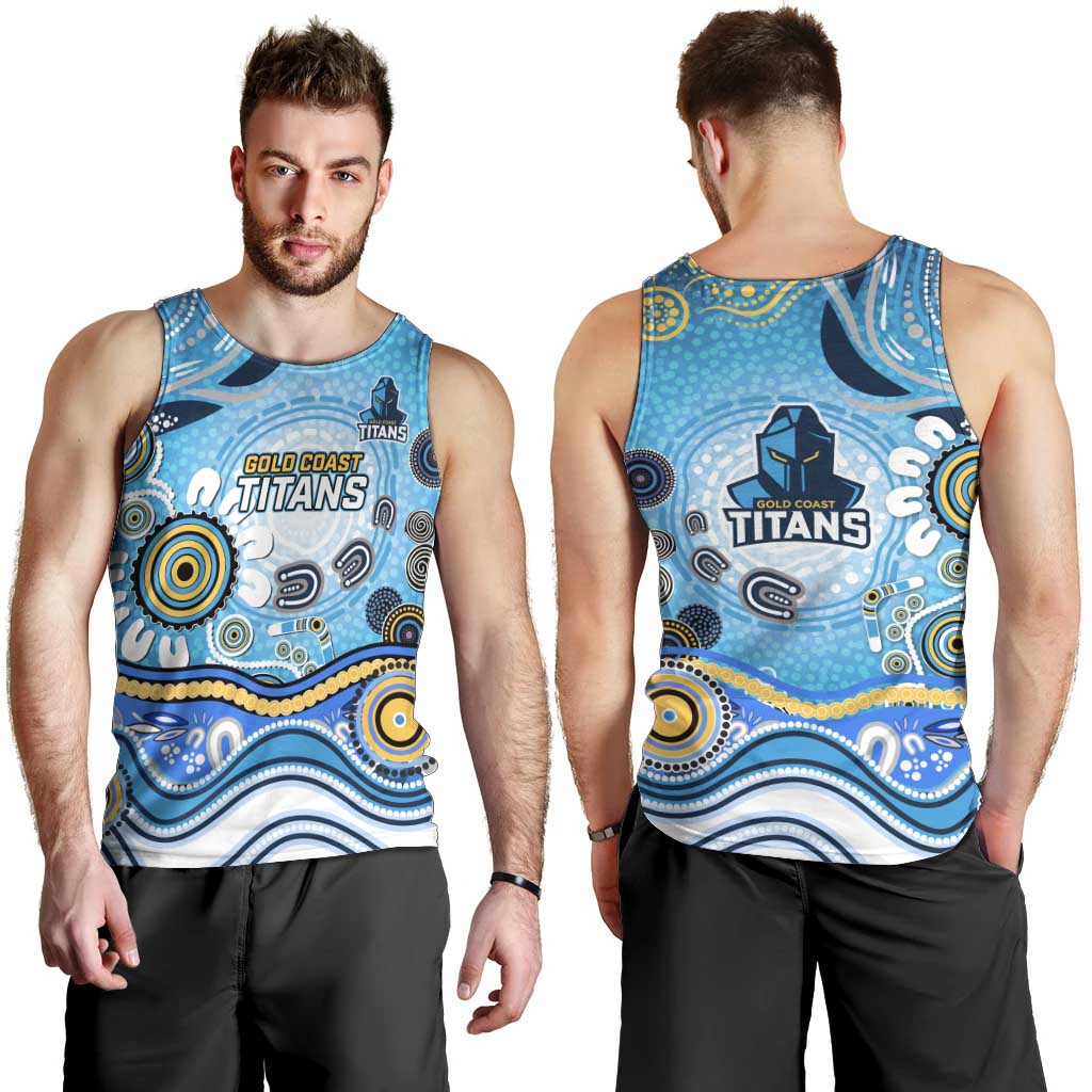 Gold Coast Titans Rugby Men Tank Top Australian Aboriginal Dot Painting Style