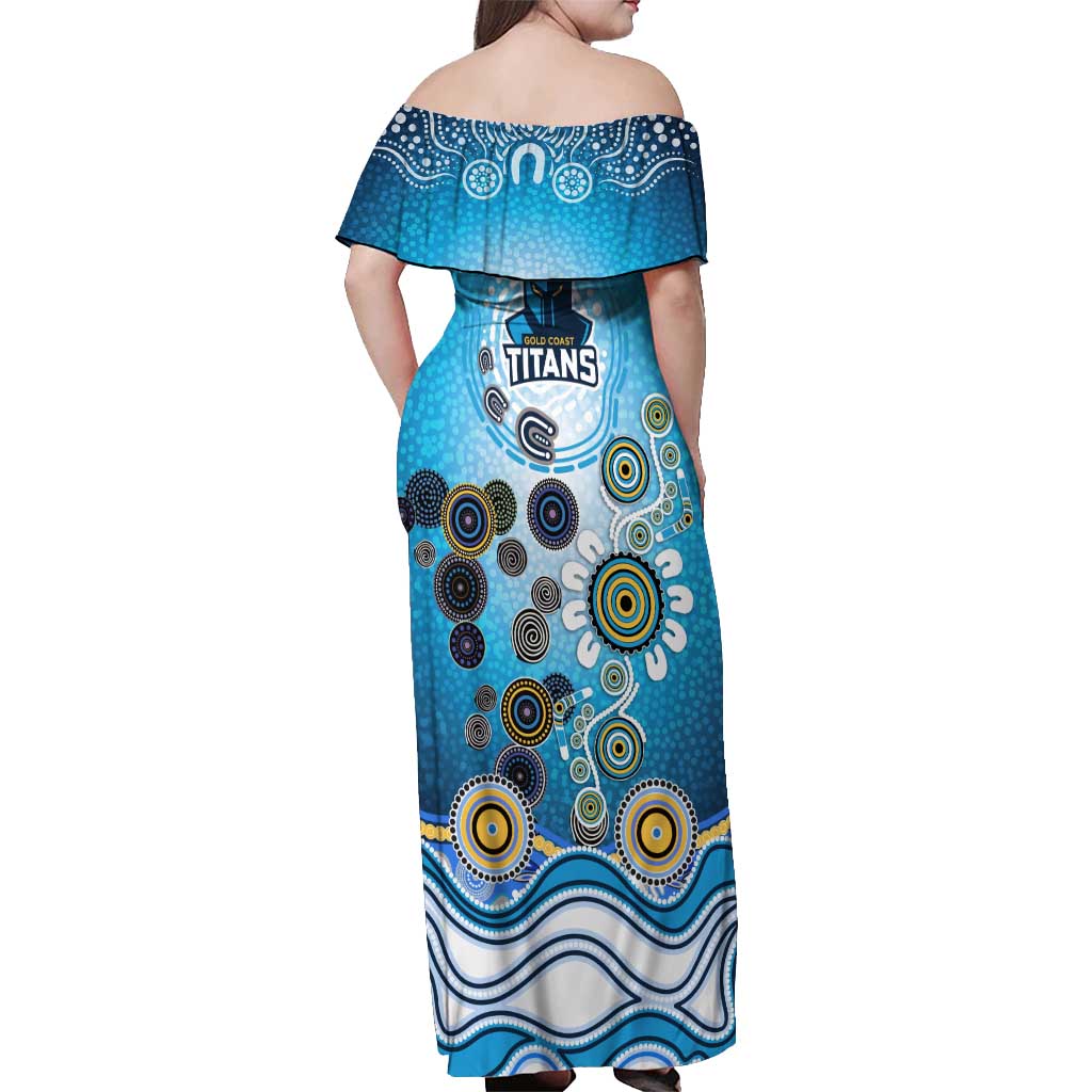 Gold Coast Titans Rugby Off Shoulder Maxi Dress Australian Aboriginal Dot Painting Style