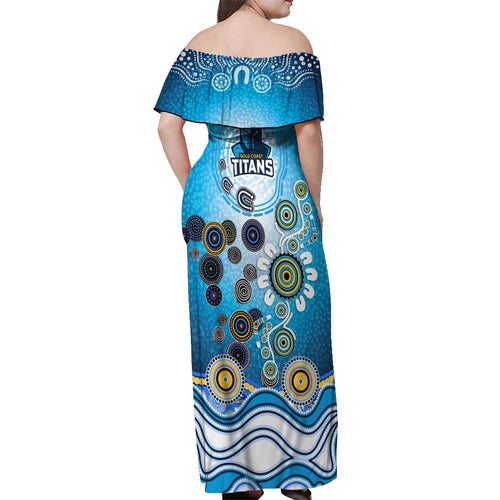 Gold Coast Titans Rugby Off Shoulder Maxi Dress Australian Aboriginal Dot Painting Style