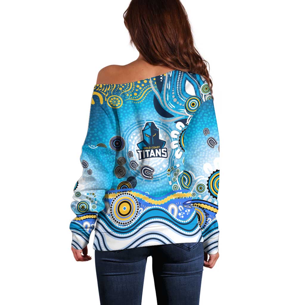 Gold Coast Titans Rugby Off Shoulder Sweater Australian Aboriginal Dot Painting Style