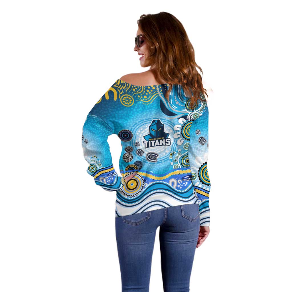 Gold Coast Titans Rugby Off Shoulder Sweater Australian Aboriginal Dot Painting Style