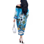 Gold Coast Titans Rugby Off The Shoulder Long Sleeve Dress Australian Aboriginal Dot Painting Style
