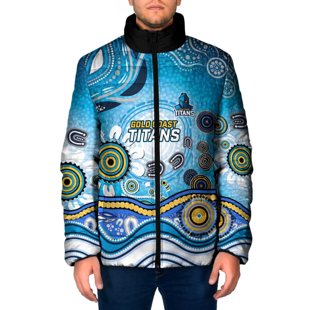 Gold Coast Titans Rugby Padded Jacket Australian Aboriginal Dot Painting Style