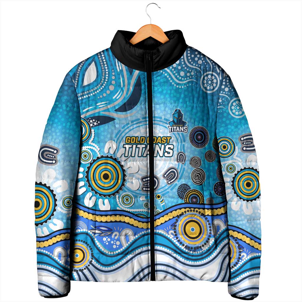 Gold Coast Titans Rugby Padded Jacket Australian Aboriginal Dot Painting Style