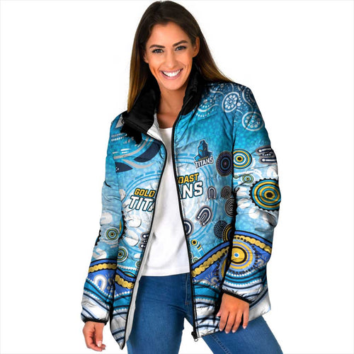 Gold Coast Titans Rugby Padded Jacket Australian Aboriginal Dot Painting Style