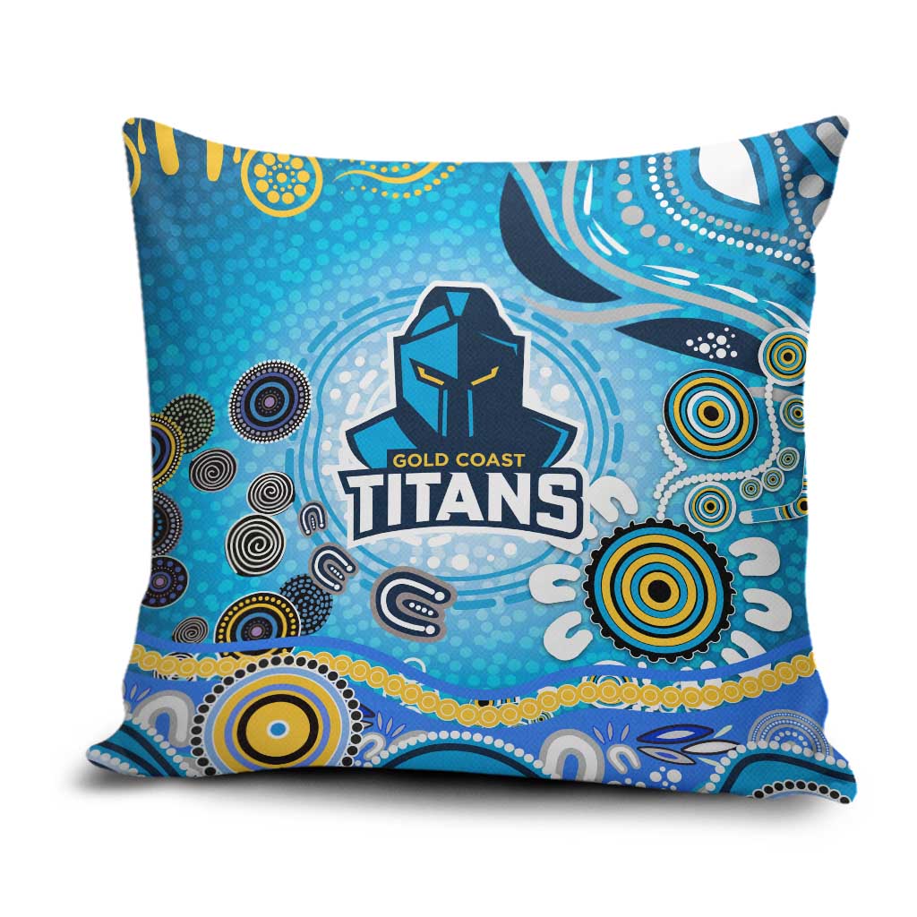 Gold Coast Titans Rugby Pillow Cover Australian Aboriginal Dot Painting Style