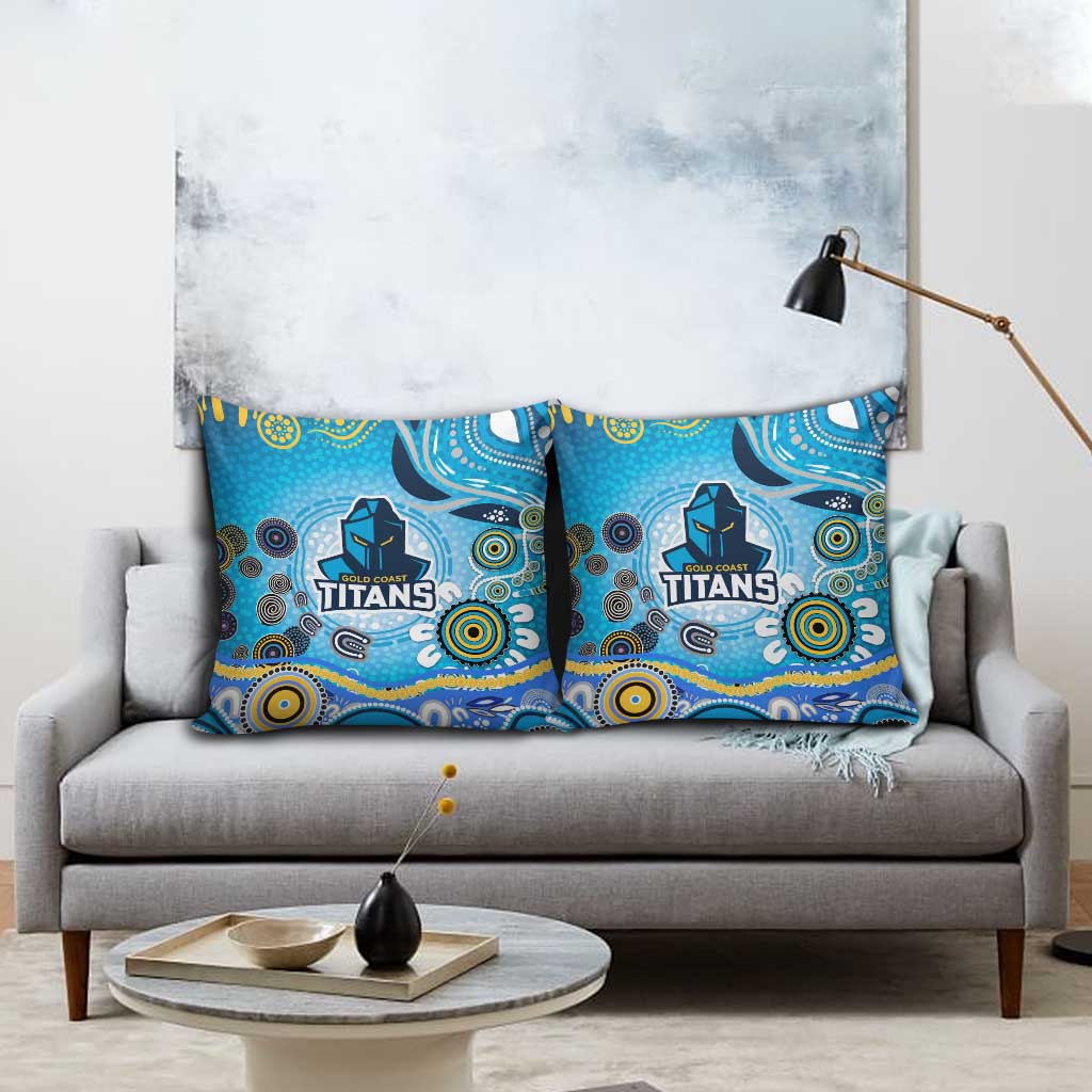 Gold Coast Titans Rugby Pillow Cover Australian Aboriginal Dot Painting Style