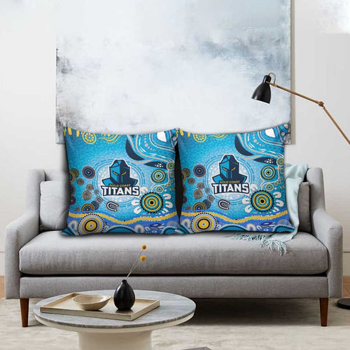 Gold Coast Titans Rugby Pillow Cover Australian Aboriginal Dot Painting Style