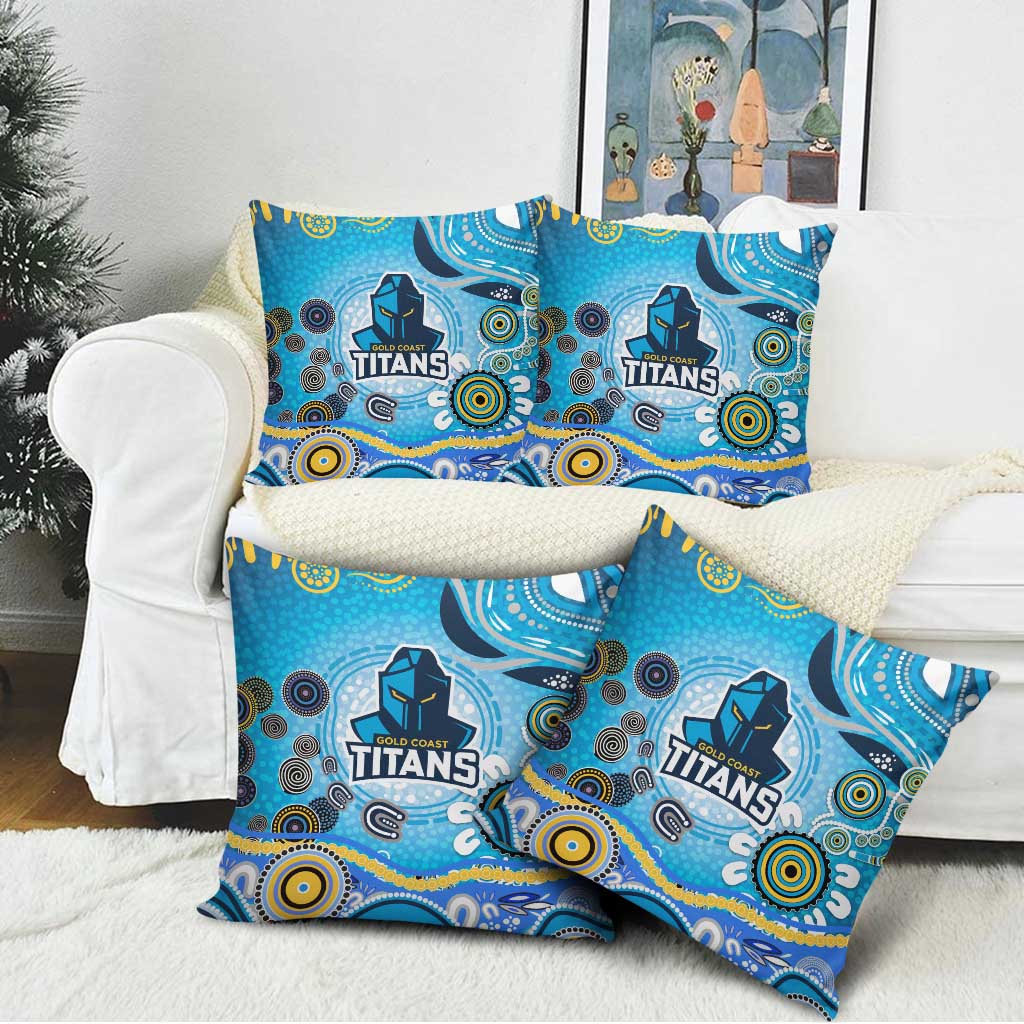 Gold Coast Titans Rugby Pillow Cover Australian Aboriginal Dot Painting Style
