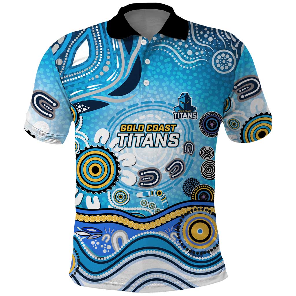 Gold Coast Titans Rugby Polo Shirt Australian Aboriginal Dot Painting Style
