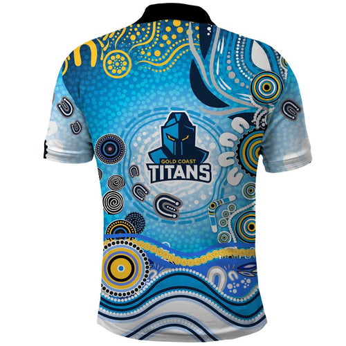 Gold Coast Titans Rugby Polo Shirt Australian Aboriginal Dot Painting Style