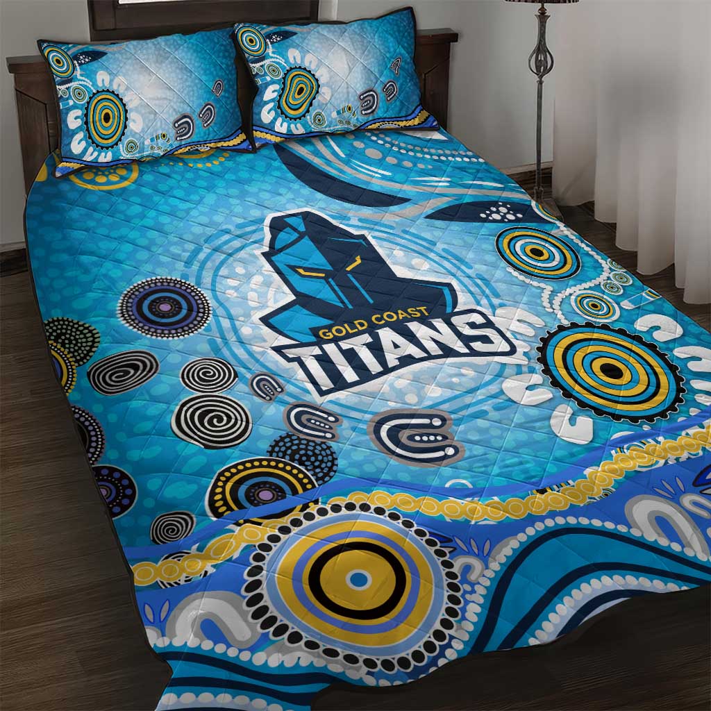Gold Coast Titans Rugby Quilt Bed Set Australian Aboriginal Dot Painting Style
