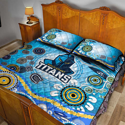 Gold Coast Titans Rugby Quilt Bed Set Australian Aboriginal Dot Painting Style