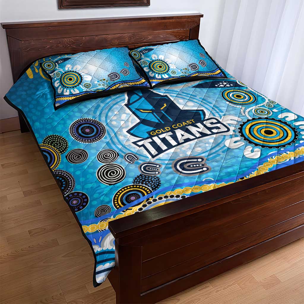 Gold Coast Titans Rugby Quilt Bed Set Australian Aboriginal Dot Painting Style