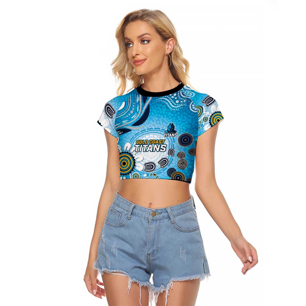 Gold Coast Titans Rugby Raglan Cropped T Shirt Australian Aboriginal Dot Painting Style