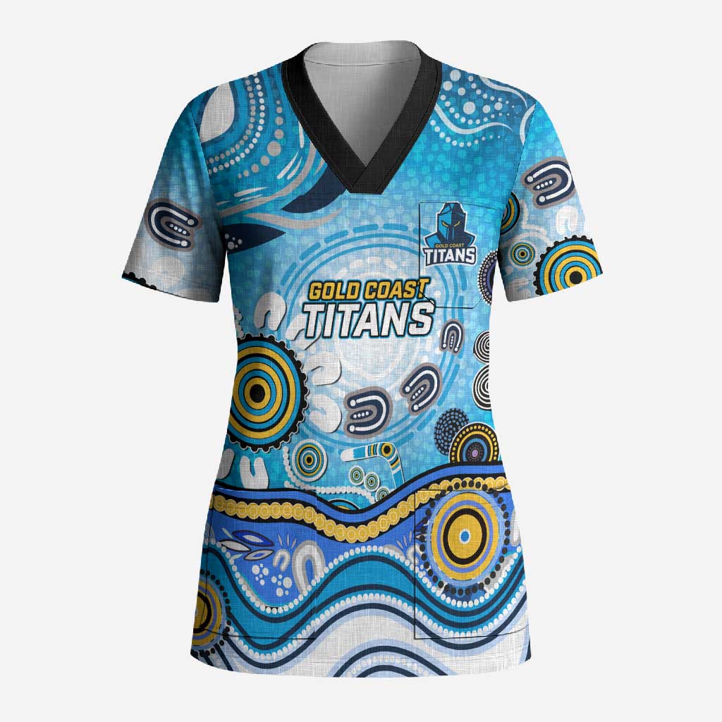 Gold Coast Titans Rugby Scrub Top Australian Aboriginal Dot Painting Style