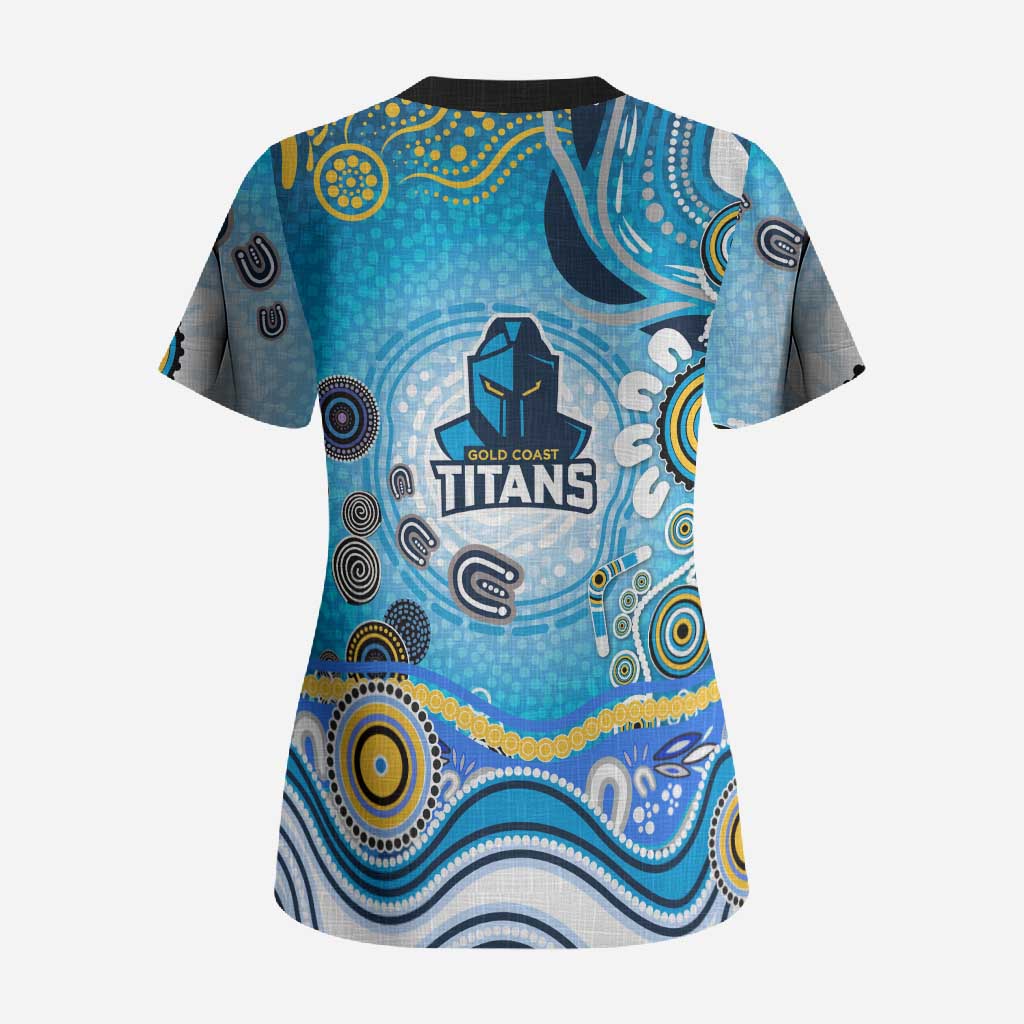 Gold Coast Titans Rugby Scrub Top Australian Aboriginal Dot Painting Style