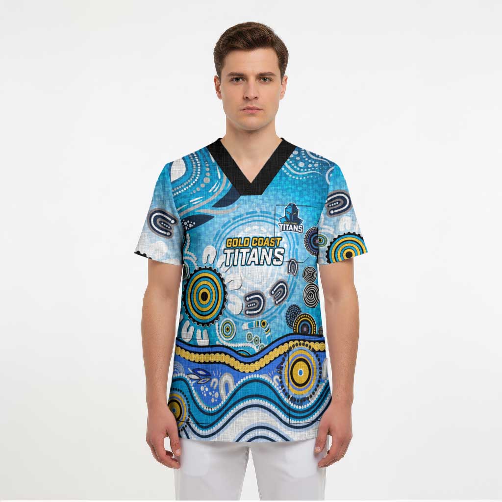 Gold Coast Titans Rugby Scrub Top Australian Aboriginal Dot Painting Style
