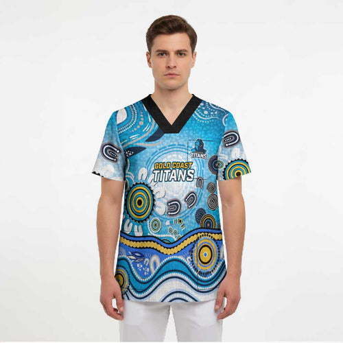 Gold Coast Titans Rugby Scrub Top Australian Aboriginal Dot Painting Style