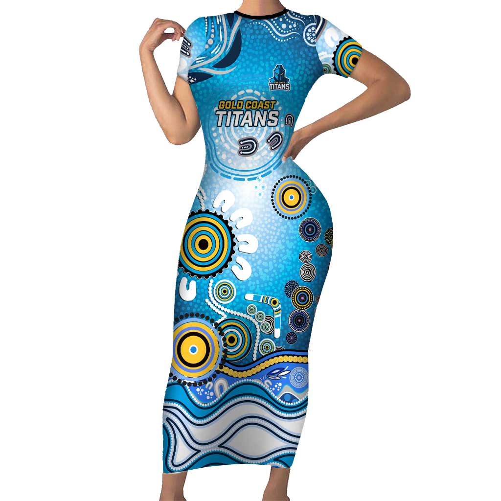 Gold Coast Titans Rugby Short Sleeve Bodycon Dress Australian Aboriginal Dot Painting Style