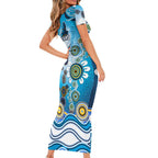 Gold Coast Titans Rugby Short Sleeve Bodycon Dress Australian Aboriginal Dot Painting Style