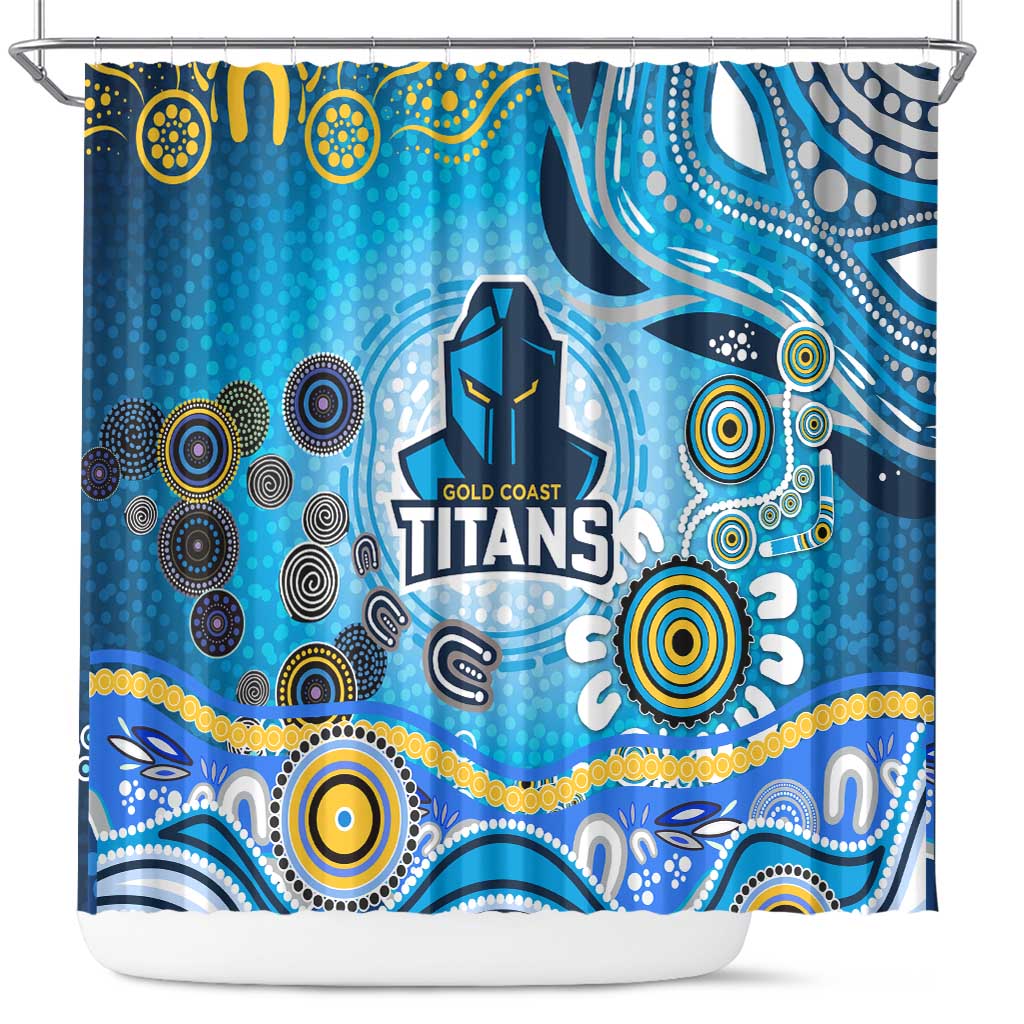 Gold Coast Titans Rugby Shower Curtain Australian Aboriginal Dot Painting Style