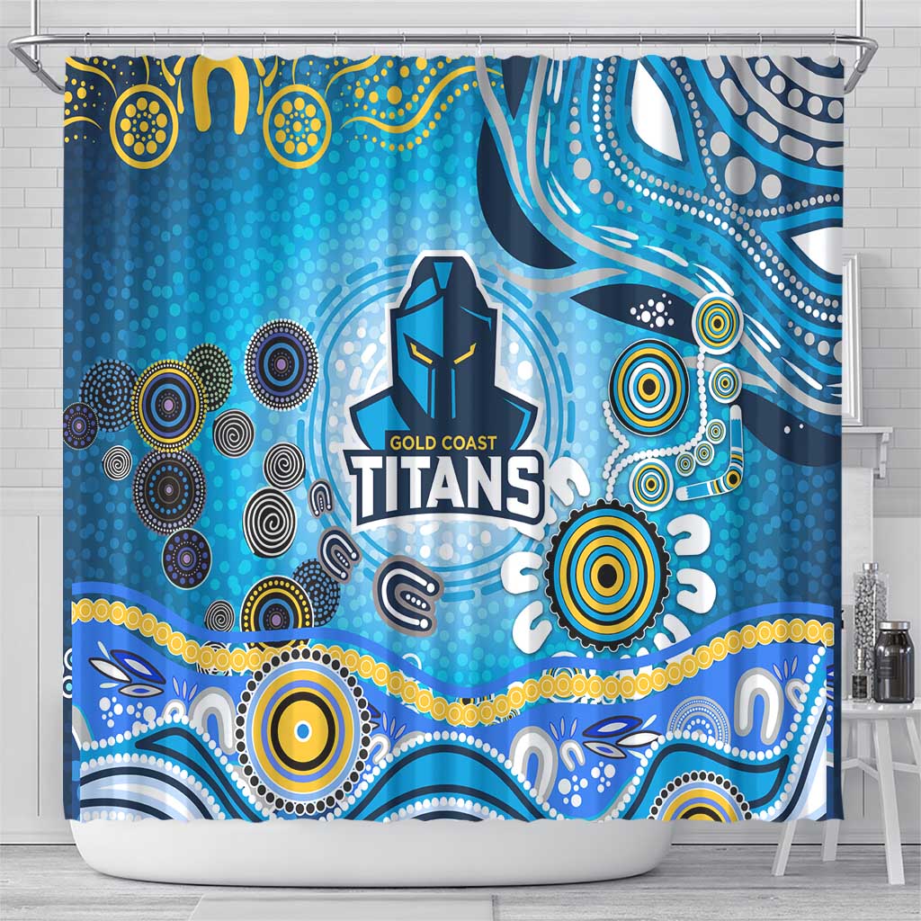 Gold Coast Titans Rugby Shower Curtain Australian Aboriginal Dot Painting Style