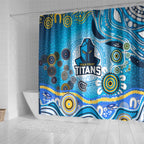 Gold Coast Titans Rugby Shower Curtain Australian Aboriginal Dot Painting Style