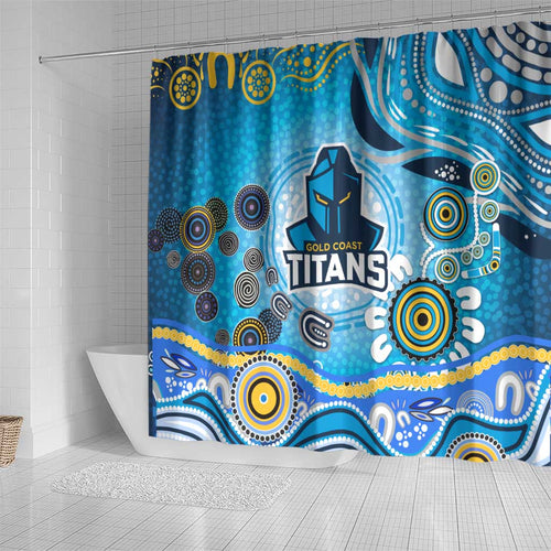 Gold Coast Titans Rugby Shower Curtain Australian Aboriginal Dot Painting Style