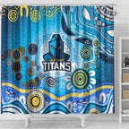 Gold Coast Titans Rugby Shower Curtain Australian Aboriginal Dot Painting Style