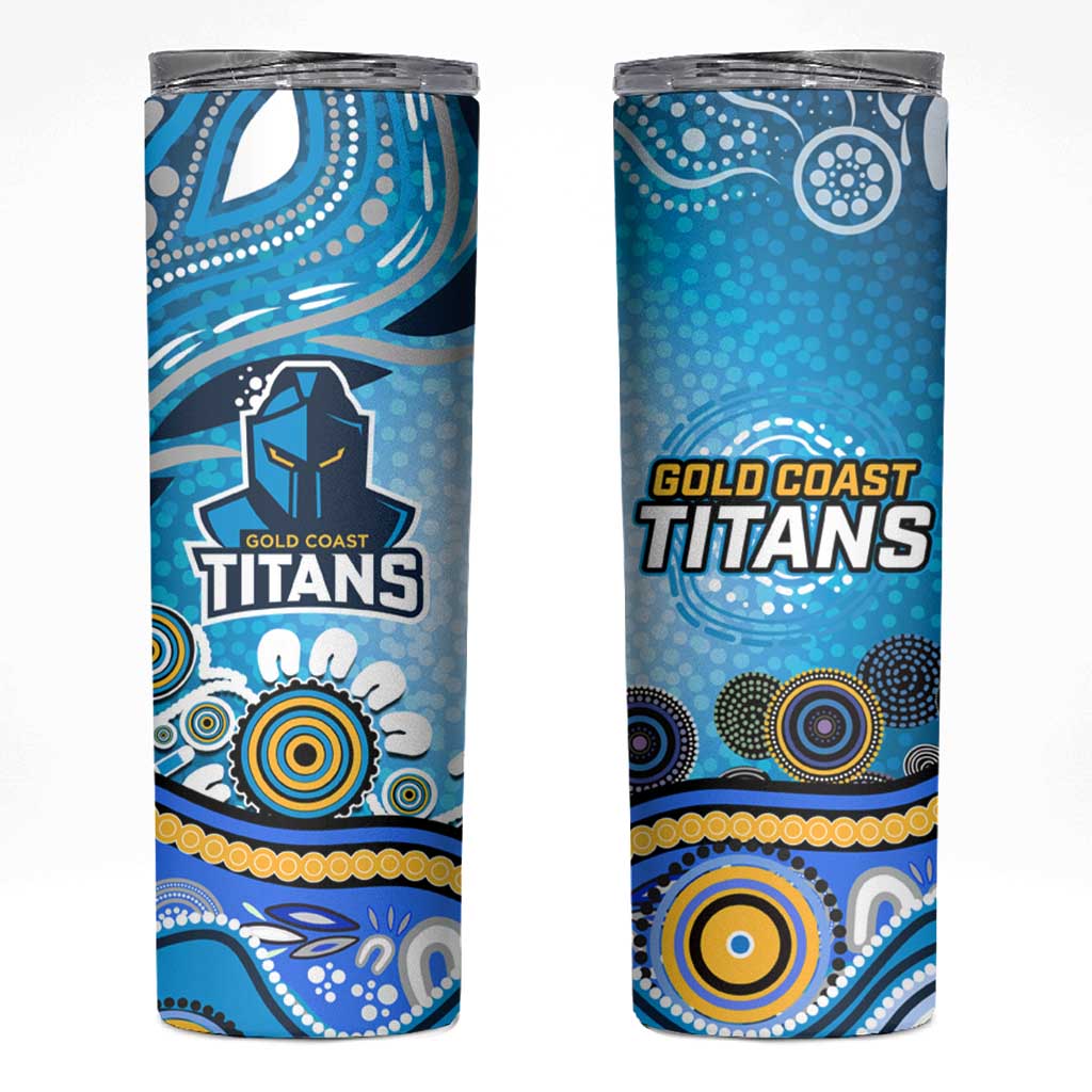 Gold Coast Titans Rugby Skinny Tumbler Australian Aboriginal Dot Painting Style