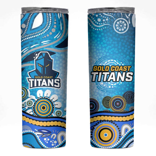 Gold Coast Titans Rugby Skinny Tumbler Australian Aboriginal Dot Painting Style