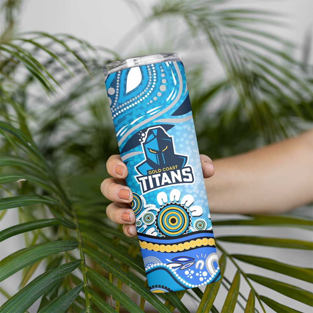 Gold Coast Titans Rugby Skinny Tumbler Australian Aboriginal Dot Painting Style