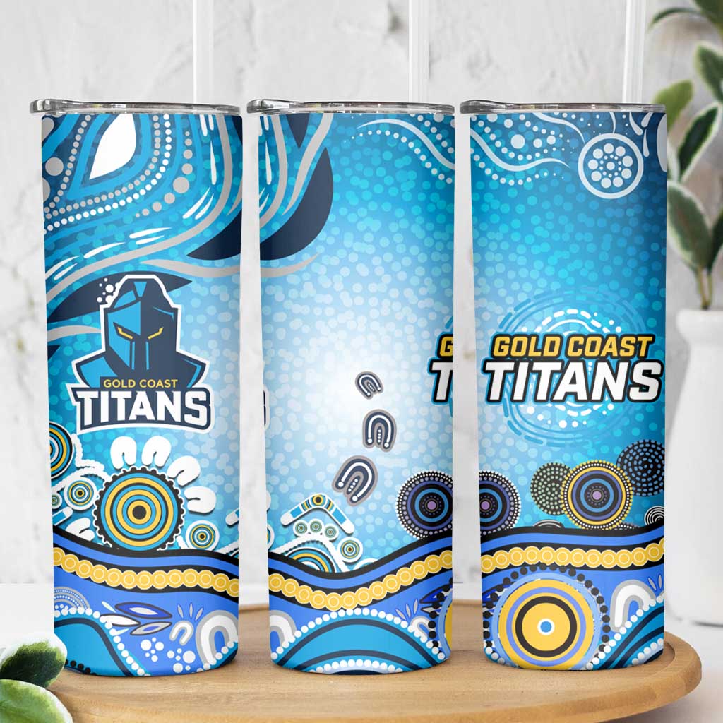 Gold Coast Titans Rugby Skinny Tumbler Australian Aboriginal Dot Painting Style