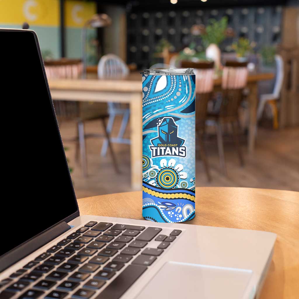 Gold Coast Titans Rugby Skinny Tumbler Australian Aboriginal Dot Painting Style