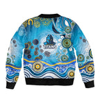 Gold Coast Titans Rugby Sleeve Zip Bomber Jacket Australian Aboriginal Dot Painting Style