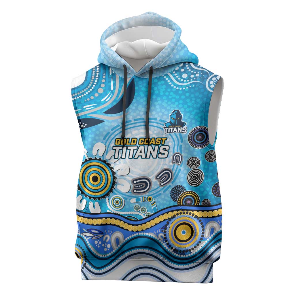 Gold Coast Titans Rugby Sleeveless Hoodie Australian Aboriginal Dot Painting Style