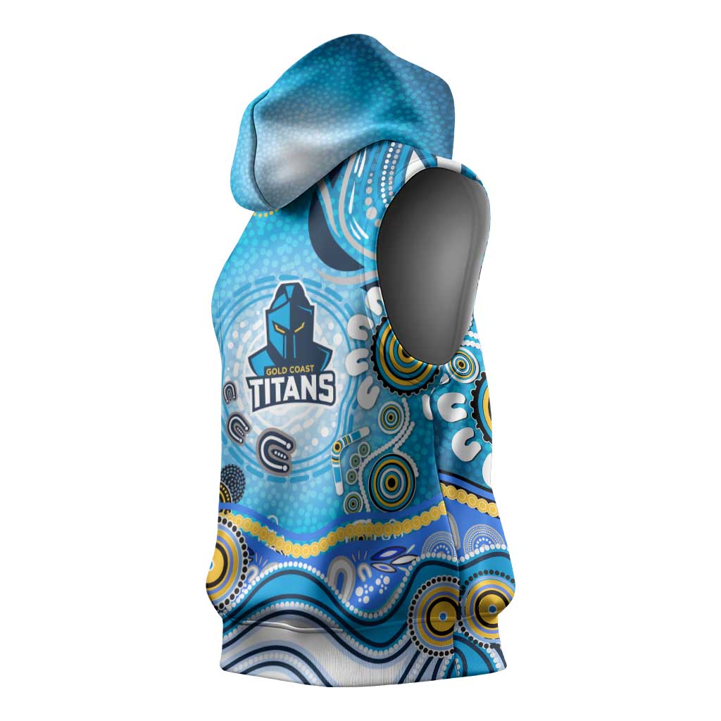 Gold Coast Titans Rugby Sleeveless Hoodie Australian Aboriginal Dot Painting Style